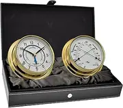 MASTER-MARINER First Light Collection, Nautical Cabin Gift Set, 5.75" Diameter Time & Tide Clock and Comfort Meter Instruments, Gold Finish, Classic White dial