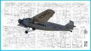 Model Airplane Plan (RC): Ford Tri-Motor 'Tin Goose' 78" 1/12 Scale for .59ci
