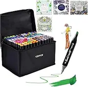 Marker Pens Set 120 Pcs Colors Coloring Drawing Marking With 1 Painting album,Colors Dual Tips Art Twin Sketch Markers for Kids，Beginners Non-toxic, Quick drying, Durable Non-staining (120)