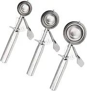 DEARMAMY Elegant Stainless Steel Ice Cream Spoon with Trigger Melon Baller Cookie Scoop Set for Cupcake Muffin Meatball