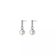 ANYCO Fashion Earrings Sterling Silver Trendy Pave Zircon Pearl Pendant Stud for Women Chic Charm Party Jewelry Accessories