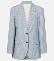 [Brunello Cucinelli] Brunello Cucinelli Pinstripe linen, cotton, and hemp blazer AU 10 blue