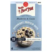 Bob's Red Mill, Overnight Protein Oats, Whole Grain, Blueberries & Cream, 4 Packets, 2.12 oz (60 g) Each