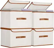 [CyperEver] 4 Pack Foldable Storage Box with Lid and Handles, L37 × W27 × H26 cm, 26L Linen Storage Closet Organiser, Clothes Storage Organizers, Collapsible Fabric Storage Bins for Clothes Sheet