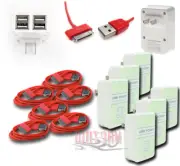 6X 4 USB PORT AC WALL ADAPTER+3FT CABLE POWER CHARGER RED FOR IPHONE IPOD IPAD