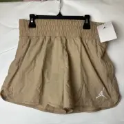 NWT Nike Jordan Girls' Jumpman High Flying Shorts, Tan, High-Waisted, Size XL
