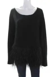 Isy & Ki Womens Black Feather Detail Scoop Neck Pullover Sweater Top Size XL