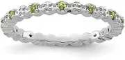[Stackable Expressions] 925 Sterling Silver Polished Prong set Stackable Peridot and Diamond Ring Size 7-Stackable-Ring for Women