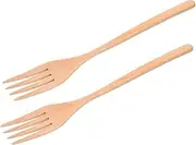 CHILDWEET 2pcs Wooden Forks Artisanal Crafted Salad Serving Forks for Cooking Reusable Long Handle Utensil Set
