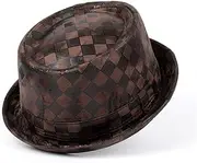 [LINCYS] 3 Big Size Fashion Men Pork Pie Hat Gentleman Flat Leather Fedora Hat Jazz Hat(Coffee,58-59CM)