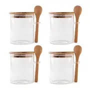 4 Pack Overnight Oats Glass Containers with Lids and Spoons, Glass Jars with Spoons and Lids for Lo As Shown