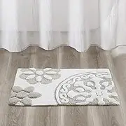Madison Park Casablanca 100% Cotton Tufted Bathroom Rugs Luxurious Plush Medallion Floral Pattern Bath Mat Absorbent, Quick Dry, Spa Design Shower Room Décor, Rectangle 20" x 30", Taupe