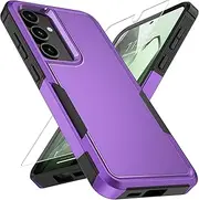 [Ezydigitals] Case for Samsung Galaxy S24 FE 5G All in 1 Dual Layer Tough Bumper Cover Rugged Case + Tempered Glass Screen Protector - Purple
