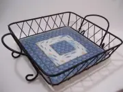 Temptations Old World Glass Trivet Blue & White Black Metal Storage Basket