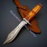 Custom Made Hand Forged BOWIE outdoor gear with Ashwood Grip & leather sheath