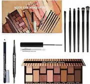 EnMart 10 Pcs All In One Full Makeup Set, Professional Makeup Kit for Girls Teens Beginners Multipurpose Essential Starter Bundle Include Eyeshadow Palette Mascara Eyebrow Pen Eyeliner Eyeshadow Brush