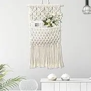 Macrame Wall Hanging Tapestry,Wall Decor Chic Handmade Cotton,Woven Bohemian Home Decoration,Magazine Storage Organizer Tapestry Pocket Boho Wall Decor for Living Room Bedroom Party Decoration