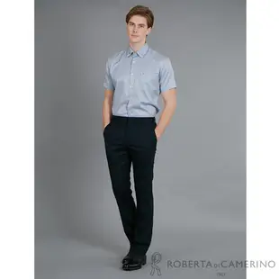 ROBERTA諾貝達 台灣製 合身版 休閒直條紋短袖襯衫 藍色