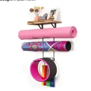 NEW Bikoney Yoga Mat Holder Wall Mount Home Gym Organization w/ Floating Shelf