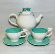 NEW-GRACES TEAWARE FINE CHINA PORCELAIN VIVID AQUA BLUE GREEN 4pc SET-BEAUTIFUL