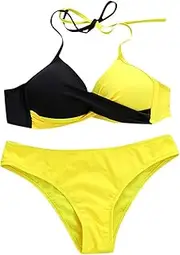 [Generic] Women 2 Pieces Push Up Padded Bikini Bathing Suit Cross Top Bra And Panty Swimsuit Color block Twist Halter Lingerie Sets (Multicolor 5,Large), Multicolor 5, Large