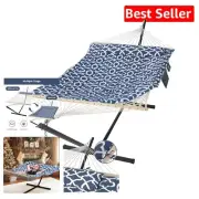 Durable Double Hammock with Extra Thick Ropes & Composite Stand - Blue Design