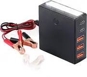 Xdingjiala DC Converter 12V/24V to 5V 12A, up to 60W, with Battery Terminals, USB-C, Multiple Ports, Buck Controller Charger with LED Emergency Light for Mobile Phones, Laptops etc
