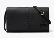 Tory Burch McGraw Pebble Leather Wallet Crossbody Clutch ~NWT~ Black