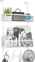 Over The Door Hooks Organizer,Coat Rack with 12 Hooks and 2 Mesh Baskets,Back of Door Storage Organizer for Bathroom,Bedroom,Kitchen,Office(White)
