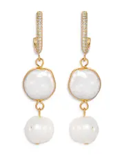 Ettika Cultured Freshwater Pearl & Cubic Zirconia Double Drop Earrings