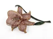 Pink Sapphire, Tsavorite & Diamond Flower Cluster Pin Brooch 18k WG 48.32Ct