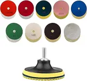 8pcs Diamond Polishing Pads 4 Inch + 2pcs Wool Polishing Pads + 1pc Backing Holder Pad + 1pc Drill Adapter for Granite Concrete Marble Floor Multicolor One Size