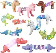 Boxgear 5-Pack LED Pop Tubes Mixed Animal Fidget Toys - Sensory Tubes for Toddlers - Cute Animal Toys for Girls and Boys - Stress-Relief Pop Sound Spring Toddler Toys