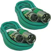 2 PACK GREEN 3 ft foot XLR pin male to female shielded mic microphone cable cord
