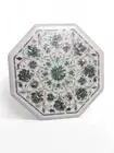 24" Octagon White Marble Coffee Table Abalone Shell Stone Floral Inlay Art Decor
