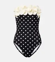 [Karla Colletto] Karla Colletto Floral-appliqué polka-dot swimsuit AU 16 black