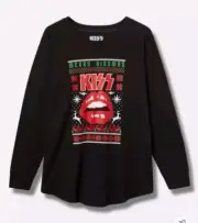 NWT TORRID KISS HOLIDAY Black Crew Neck Long Sleeve Ringer Tee Sz 2 2X 18-20