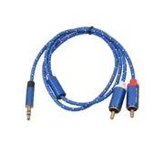 2Pcs 3.5Mm Male To Dual Rca Gold-Plated Plug Blue Cotton Braided Audio Cable