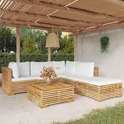 Patio Sets 6 Piece Garden Lounge Set with Cushions Solid Wood Teak
