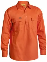 Bisley Workwear Cotton Drill Work Shirt Closed Front Long Sleeve BSC6433 Orange