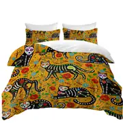 Floral Day of the Dead Cats Quilt Cover