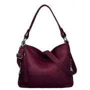 Genuine Leather Shoulder Bags Stylish Hobo Handbags Purses Z0 Tassel Wine Red