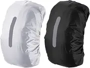 uxcell 30-40L Waterproof Backpack Rain Cover, 2 Pcs Non-Slip Backpack Cover with Vertical Reflective Strap Stay Dry for Hiking, Camping, Hunting, S, Black/Silver