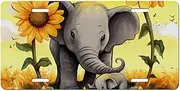 Car License Plate Frame Car Licence Plate Covers Personalized Tag Mother and Baby Elephant Sunflowers Aluminum Novelty License Plate License Plate Holder Automotive Exterior Accessories