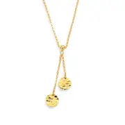 14k Yellow Gold Lariet Hammered Disc Necklace, 17"