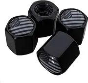 TACTILIAN American Flag Tire Valve Stem Caps 4 Pack | Black Subdued Aluminum with Rubber O-Ring Air Leakproof Valve Caps Cover fits Cars, Trucks, Bikes, Motorcycles, Bicycles Tire Caps