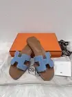 NIB Hermes Oran Sandal Bleu Clair Le Jean Denim Oasis Chypre Slide Mule 36.5