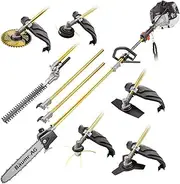 Baumr-AG 65cc 7in1 Long Reach Garden Multi-Tool, Pole Saw, Hedge & Line Trimmer, Brush Cutter, 12" Tree Trimming Pruning Chainsaw Bar, 2 Extension Shafts