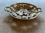 Wilton Armetale Grapes Leaves Pattern Basket Footed Fruit Bowl with Handles