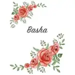BASHA: PERSONALIZED NOTEBOOK WITH FLOWERS AND FIRST NAME - FLORAL COVER (RED ROSE BLOOMS). COLLEGE RULED (NARROW LINED) JOURN